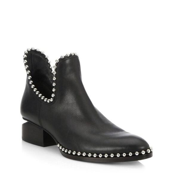 Alexander Wang Kori Cutout Studded Black Leather Ankle Boots Womens 36.5 - Picture 1 of 12
